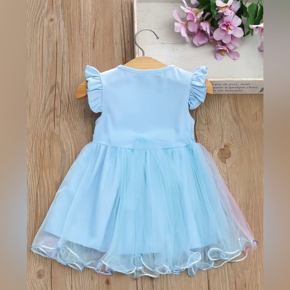 Baby Girls Cute Unicorn Graphic Design Mesh Short Sleeve Dress Clothes - Picture 6 of 8